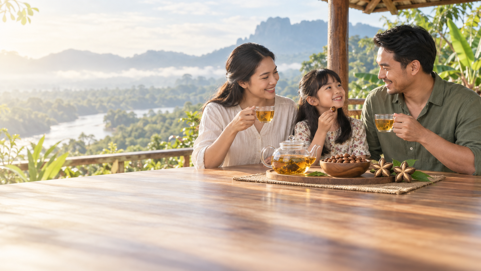 A Malaysian family sharing nutritious Sacha Inchi products in Sarawak
